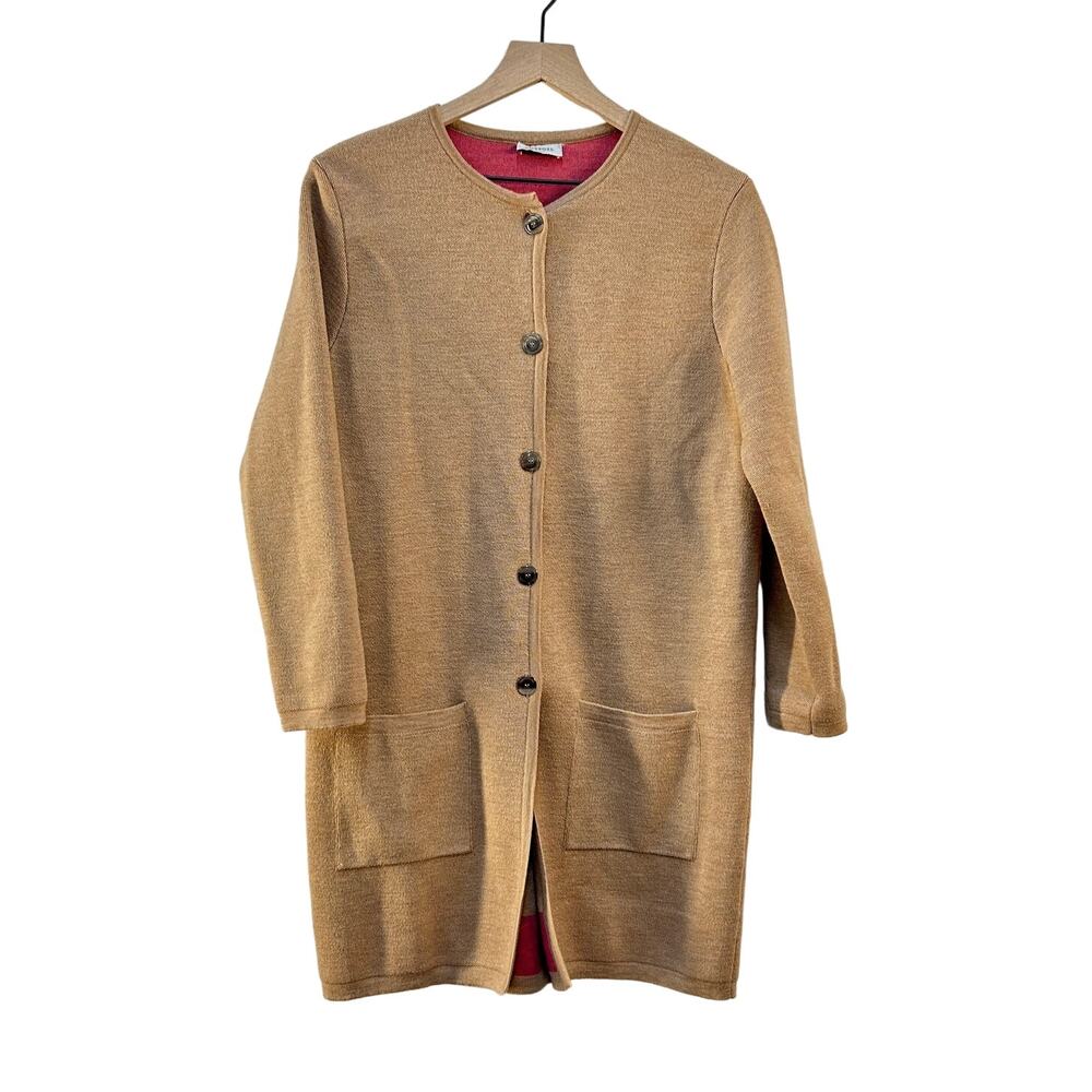 Rosso35 Merino Wool Sweater Jacket Coat Camal Tan Button Front 42 US 6 Italy - Picture 3 of 10